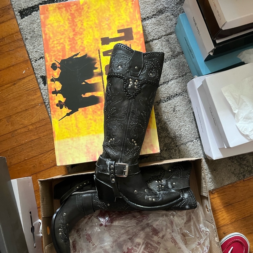 Embellished Black Heeled Boots